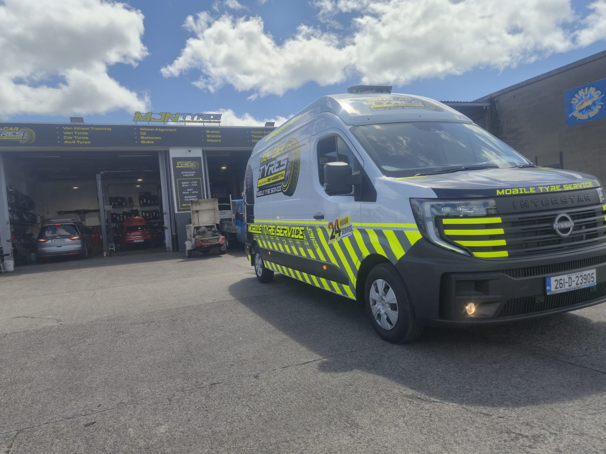 MJN Tyres mobile tyre service van - 24hr service branding, Dublin